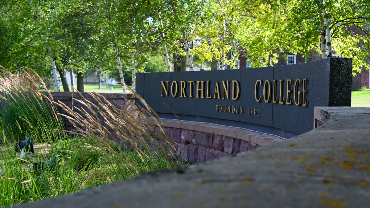 A sign for Northland College, in Wisconsin.