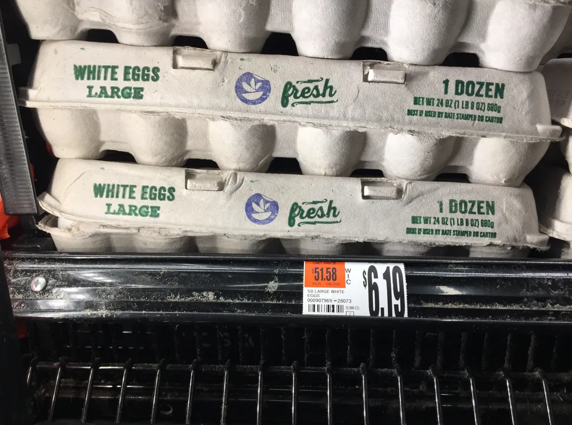 $6.19 for a dozen eggs at a grocery store.