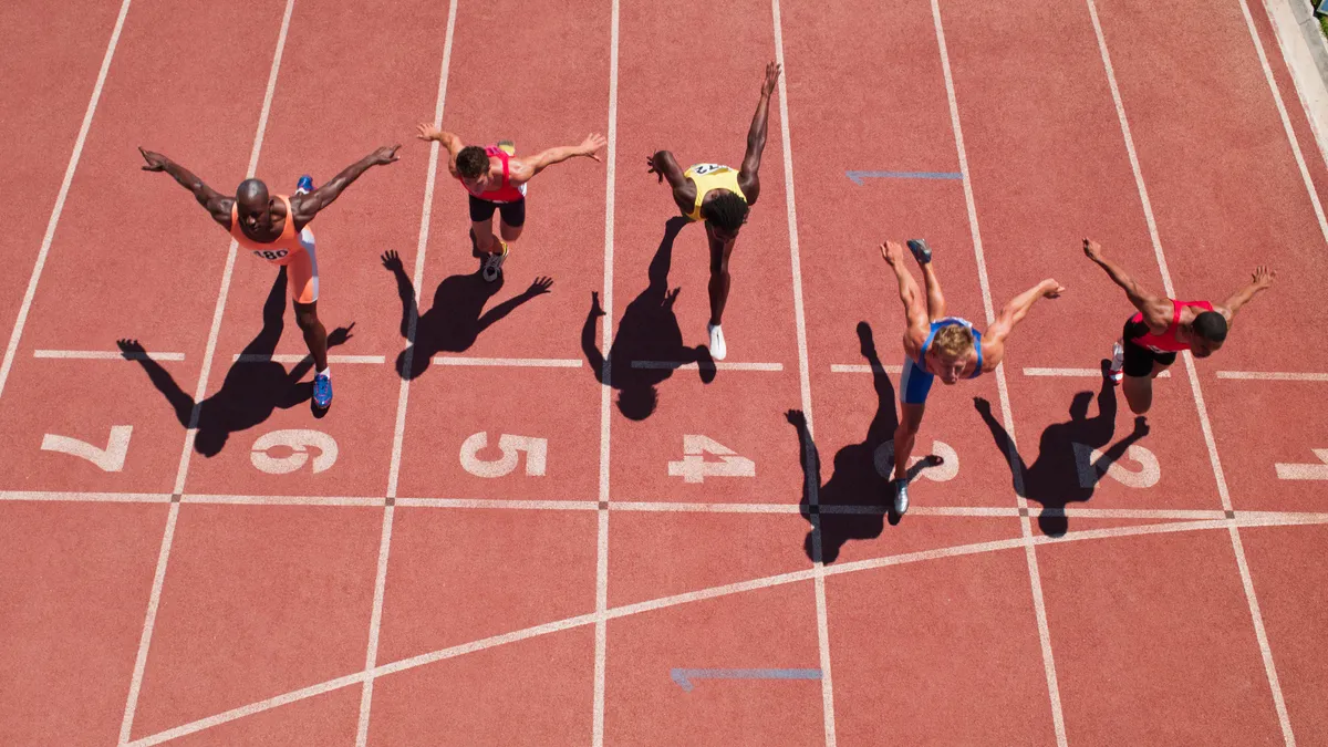 The complete of a track and field race