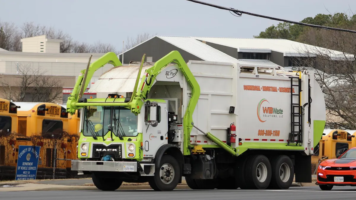 A WB Waste Solutions truck driving in Virginia