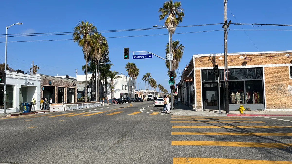 A street view down Abbot Kinney Boulevard in Los Angeles.