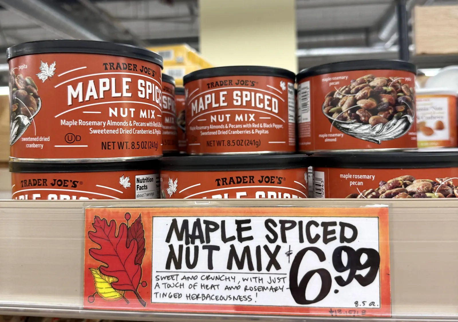 Nut mix on a grocery store shelf.