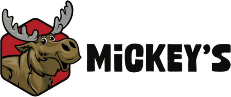 An image of a cartoon moose in a red and black hexagon next to text that says "Mickey's"