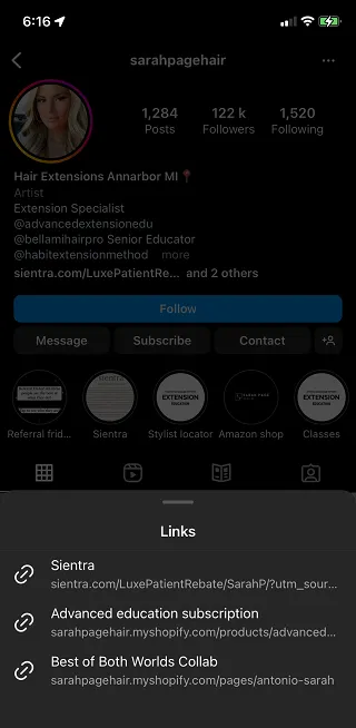 Instagram multiple links on bio