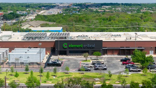An aerial view of a large building.