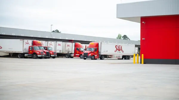 Saia tractor-trailers at a site