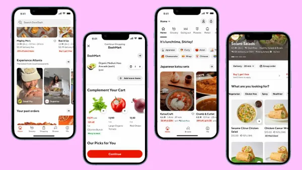An image of different DoorDash pages on a smartphone.