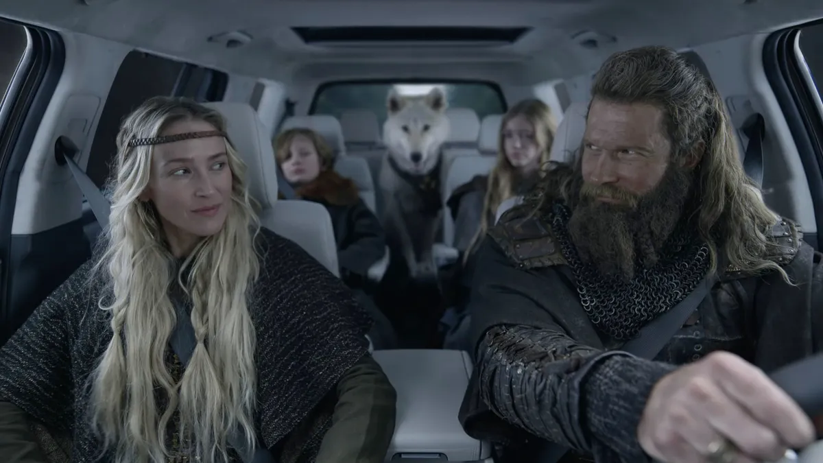 A family of Vikings drives Hyundai's Santa Fe SUV in a new ad campaign.