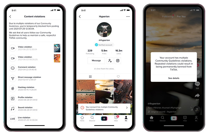 TikTok policy violations