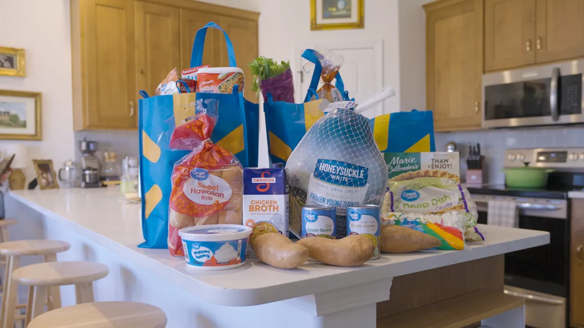 Groceries on a kitchen counter