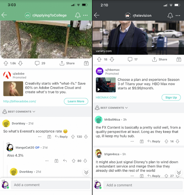 Reddit Conversation Placement ads