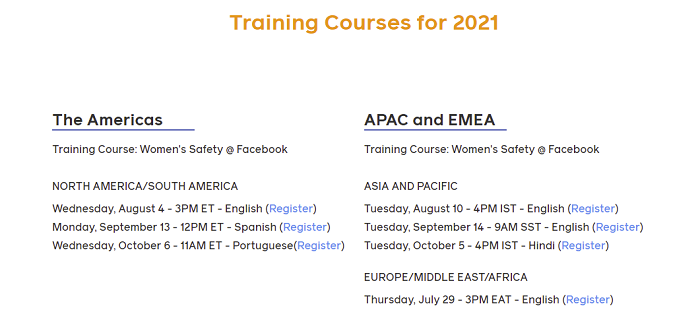 Facebook Women's Safety Events