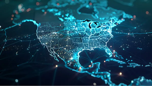 Digital rendering of the North American map.