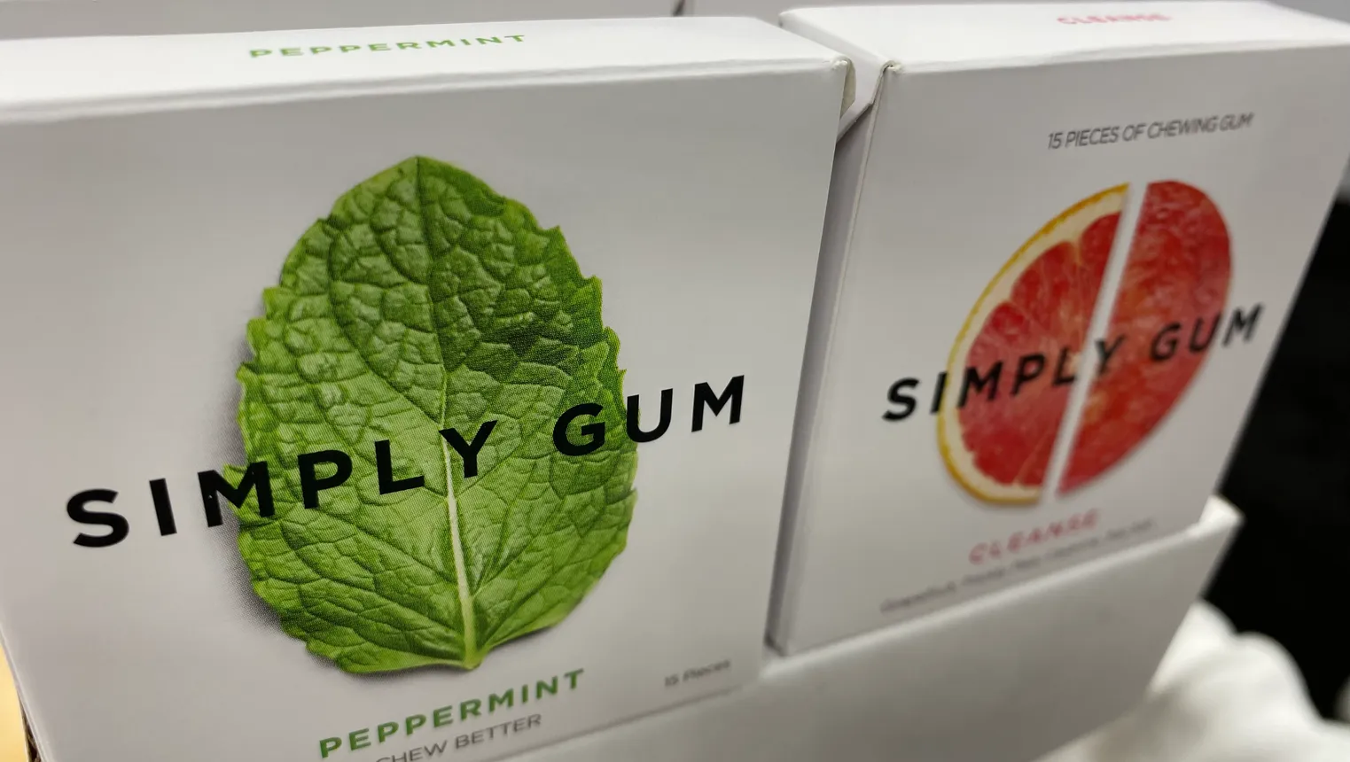 Packages of Simply gum at Sweets and Snacks in 2024.