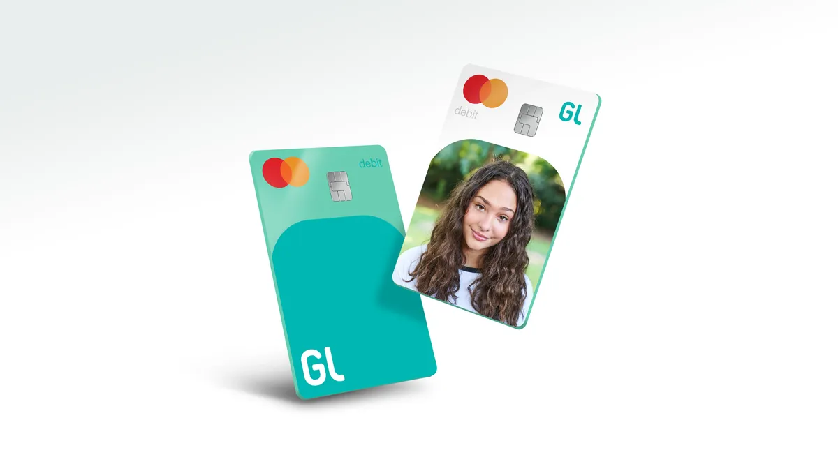 Greenlight's debit card and mobile app are displayed on a white background.