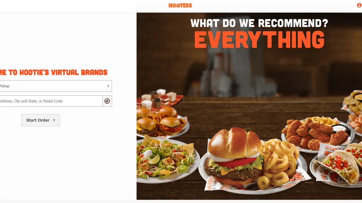 An image of the website of Hooters virtual food hall