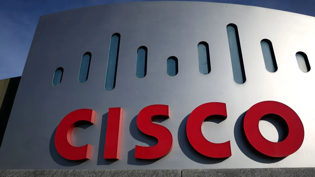 A sign with the Cisco logo.