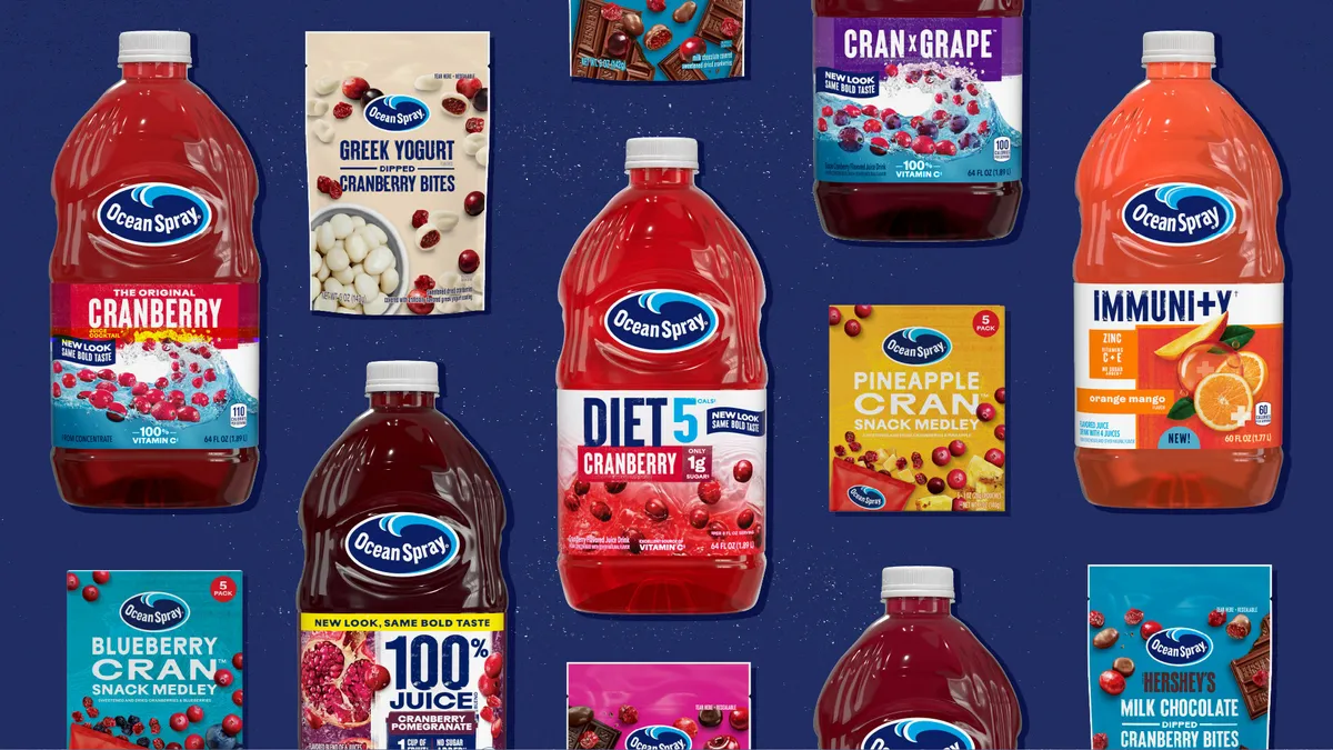 An array of Ocean Spray products with new labels