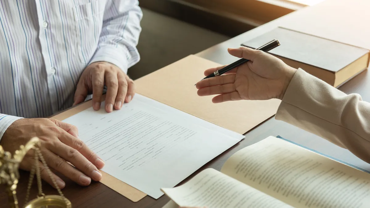 A lawyer and client discussing a topic