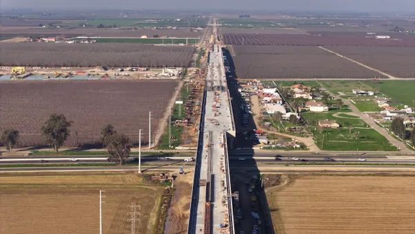 Aerial view of a large viaduct.