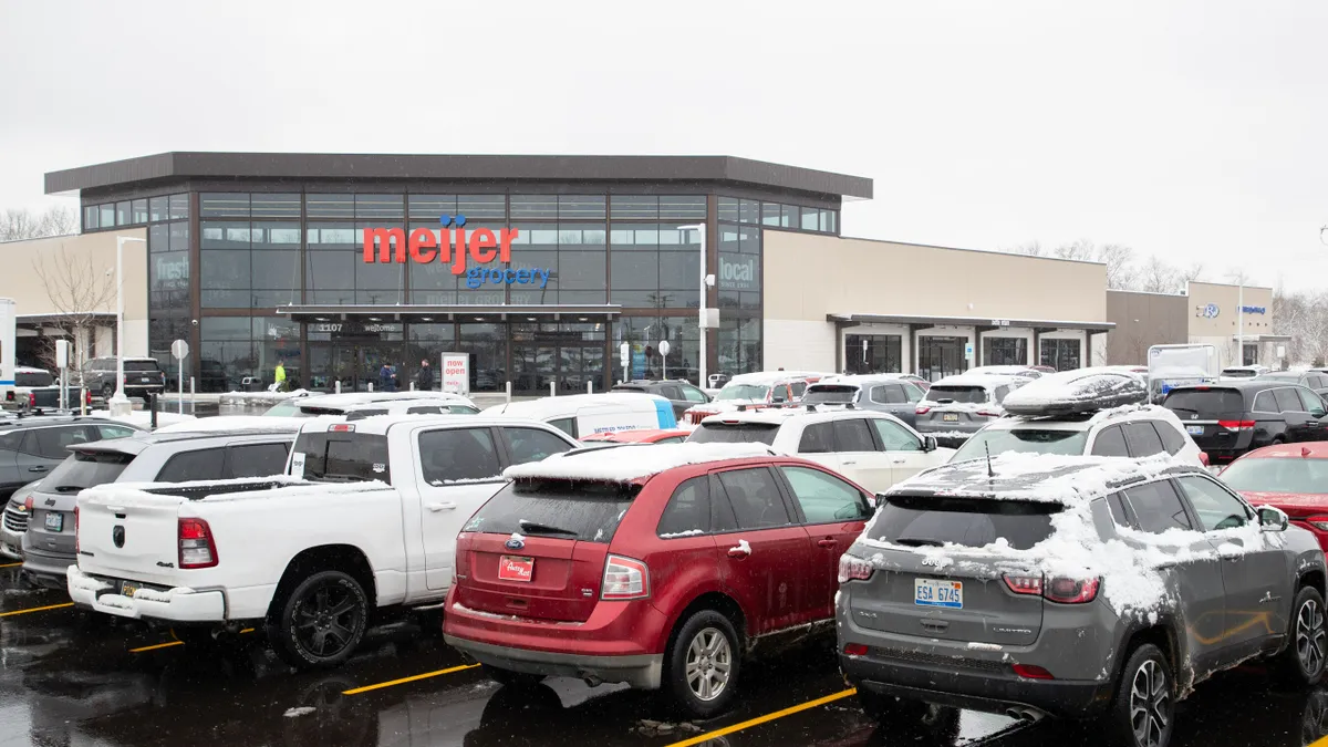 The parking lot of a Meijer Grocery store in Michigan