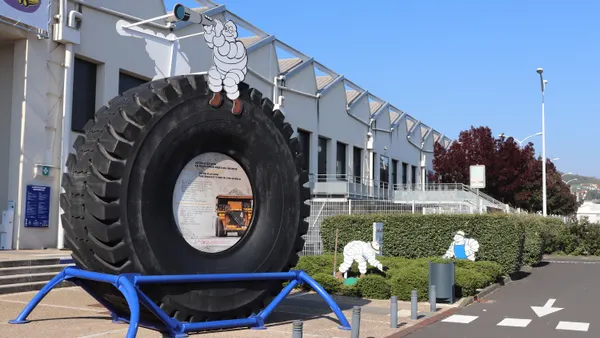 An image of the Michelin Man atop a tire at the company's museum in Clermont Ferrand, Puy de Dome, France.