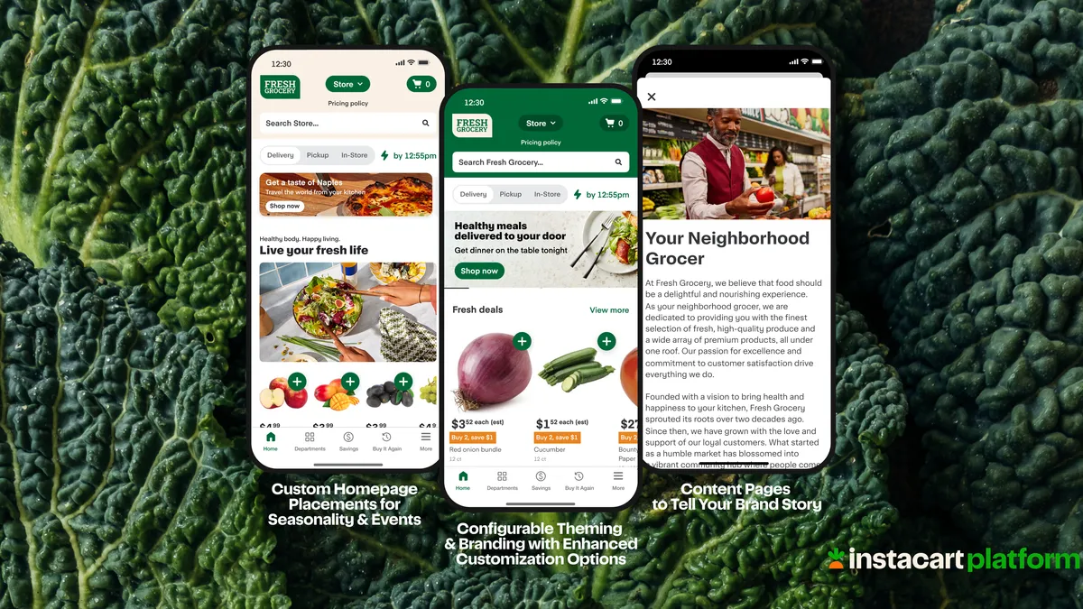 Screenshots of Instacart's Storefront white-label e-commerce solution for retailers