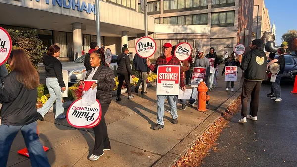 In Philadelphia, union hotel workers at the Wyndham Historic District hotel walked off the job on Nov. 8, 2025.