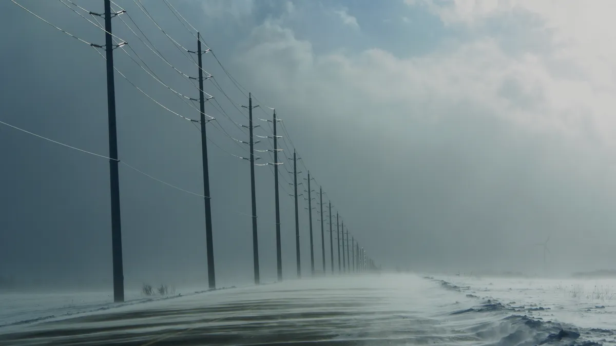 Snow Squalls Covering Rural Highway Road.