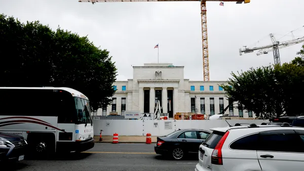 Construction work is done around the Federal Reserve building on September 17, 2024 in Washington, DC.