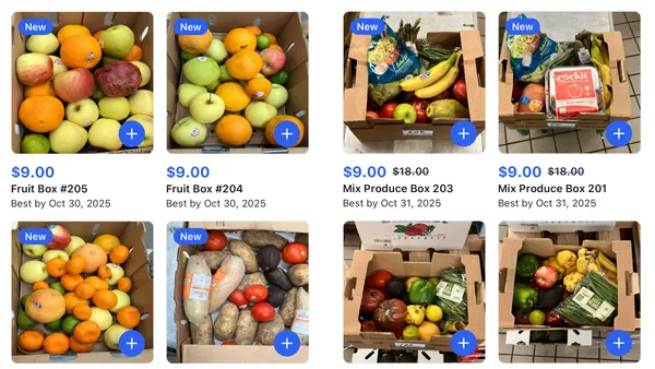 Produce Boxes for sale at Gelson's Market stores on the Flashfood app