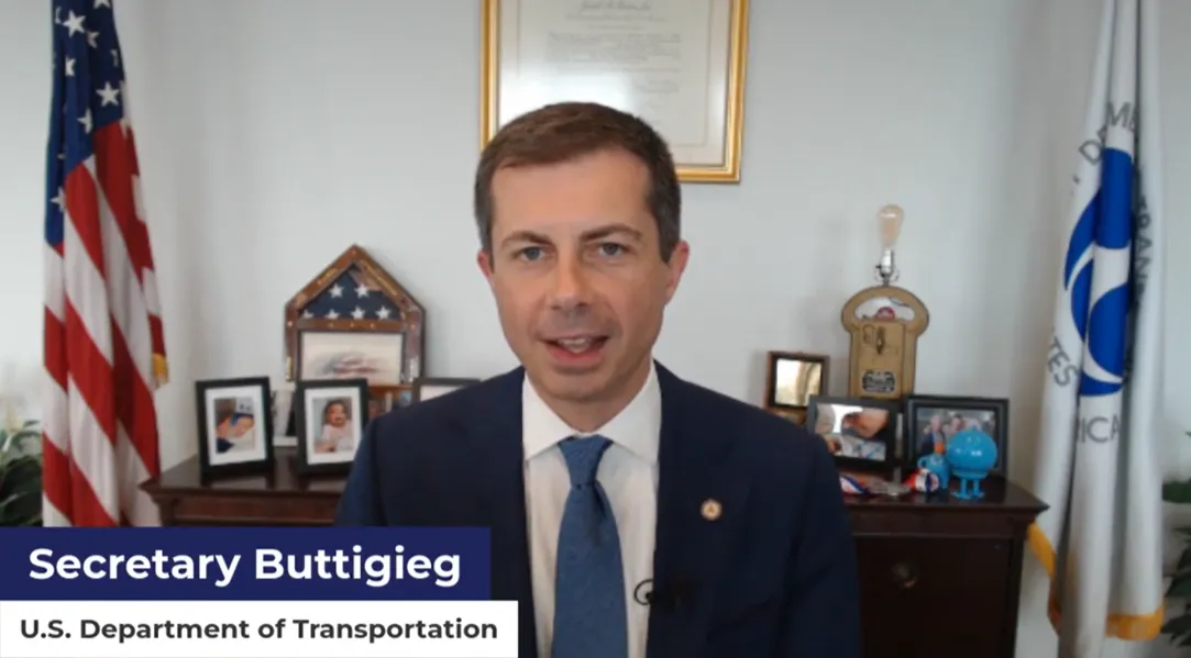 Secretary Pete Buttigieg delivers remarks and answers questions in his office, commenting on supply chain obstacles and its outlook.