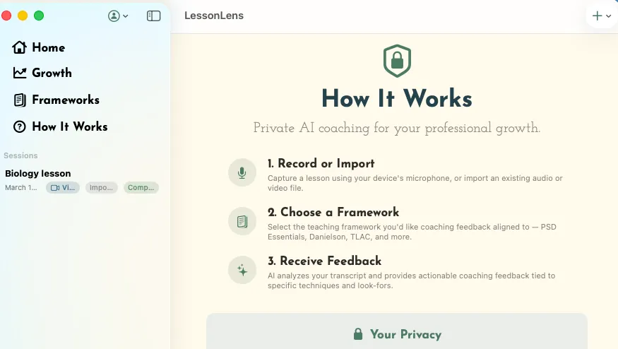 A screenshot of an AI coaching app that explains how the tool works.