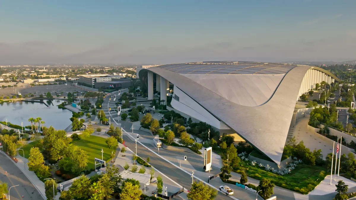 The exterior of Los Angeles' SoFi Stadium.