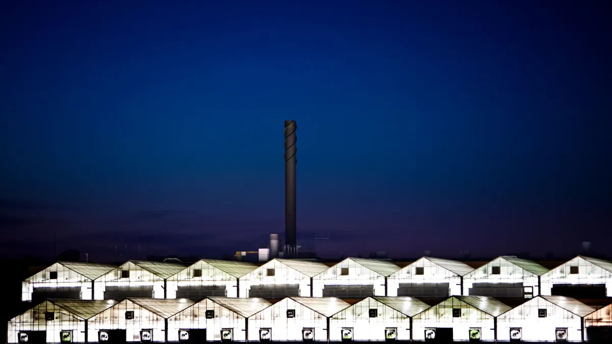 greenhouses at night