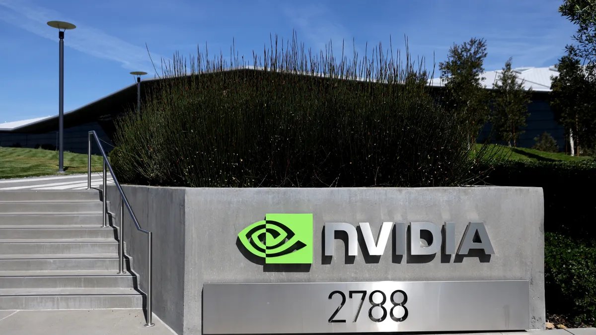 A sign is posted at the Nvidia headquarters on May 25, 2022 in Santa Clara, California