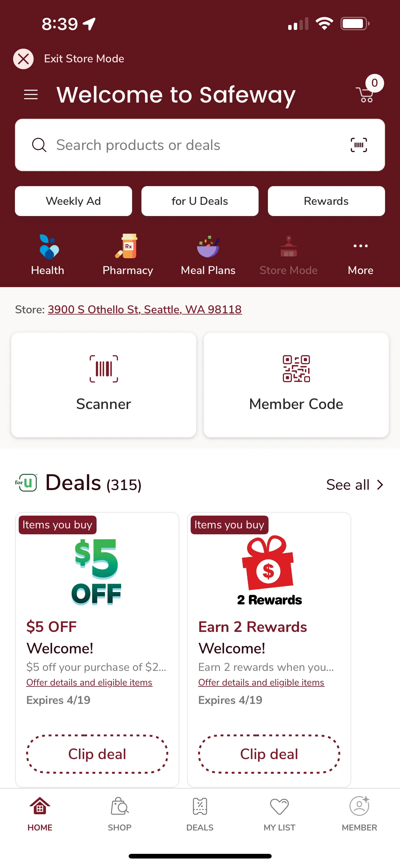 An image from Safeway's grocery app