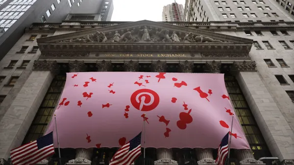 A banner for Pinterest hangs from the New York Stock Exchange.