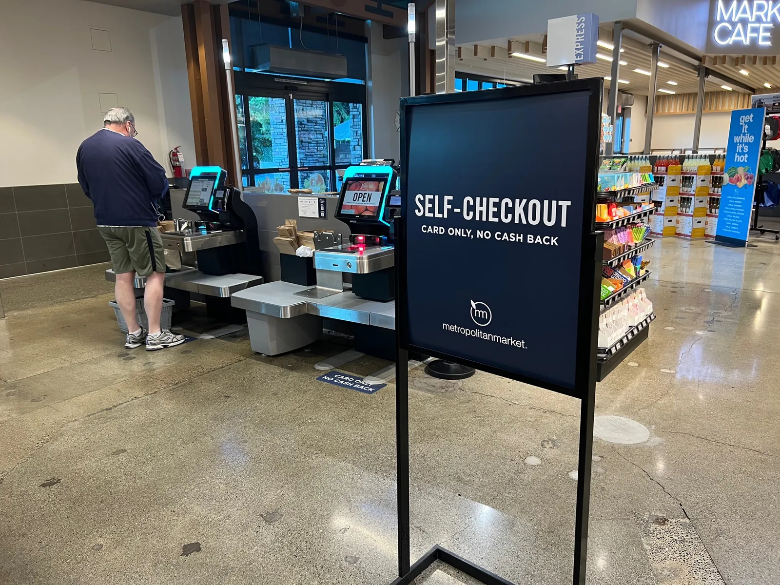 A self-checkout station at a Metropolitan Market store in Mercer Island, Washington.