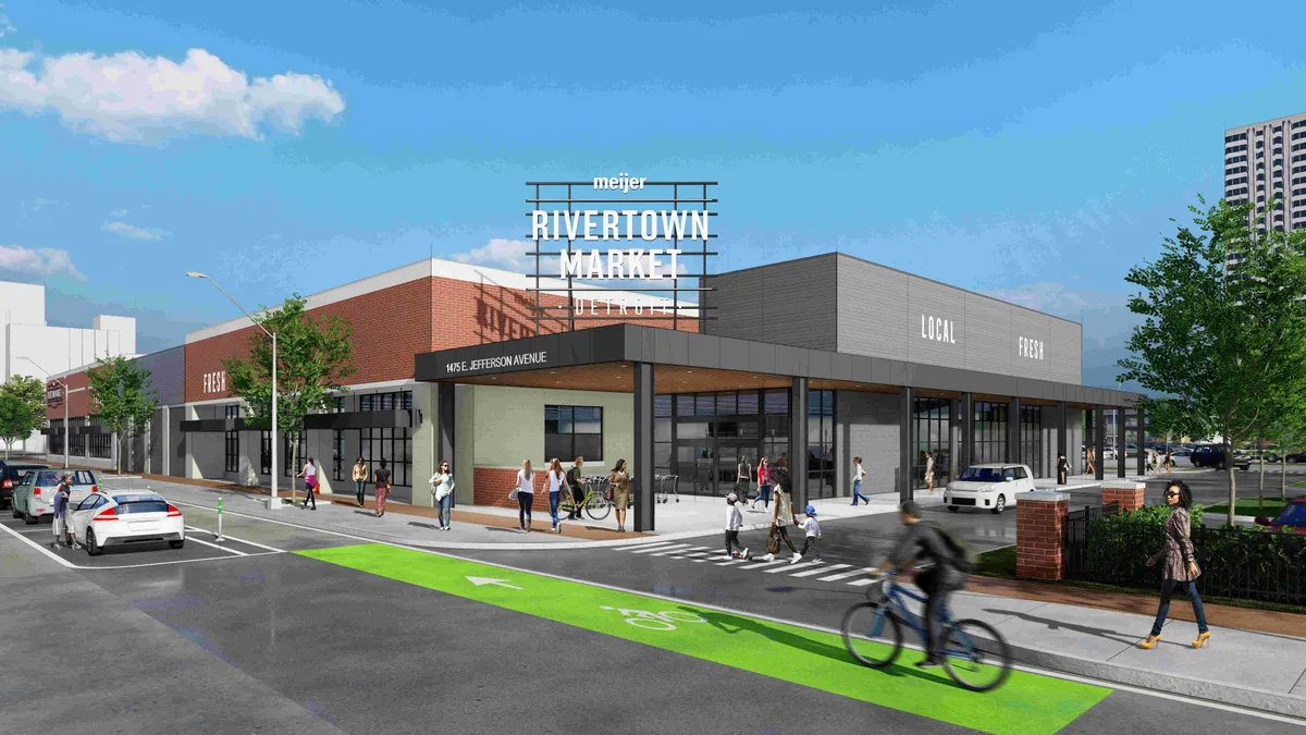 Rendering of exterior of Meijer's Rivertown Market store in Detroit