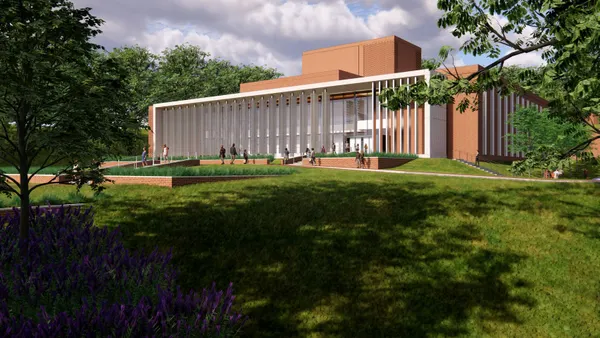 A rendering of a education building on a college campus.