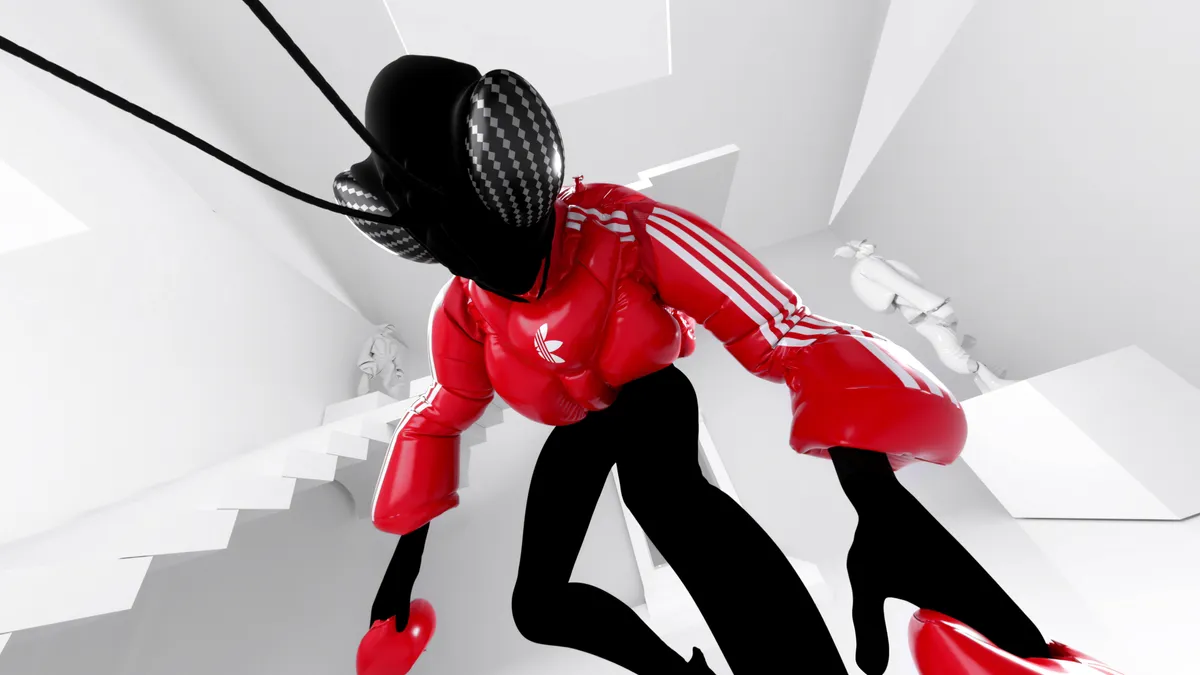 A virtual avatar wearing Adidas virtual gear.