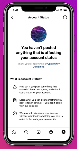 Instagram Account Status overview