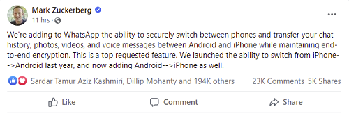 Mark Zuckerberg post