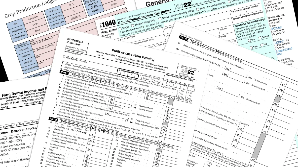 Tax papers spread out