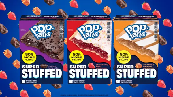 Three boxed of Super Stuffed Pop Tarts are on display.