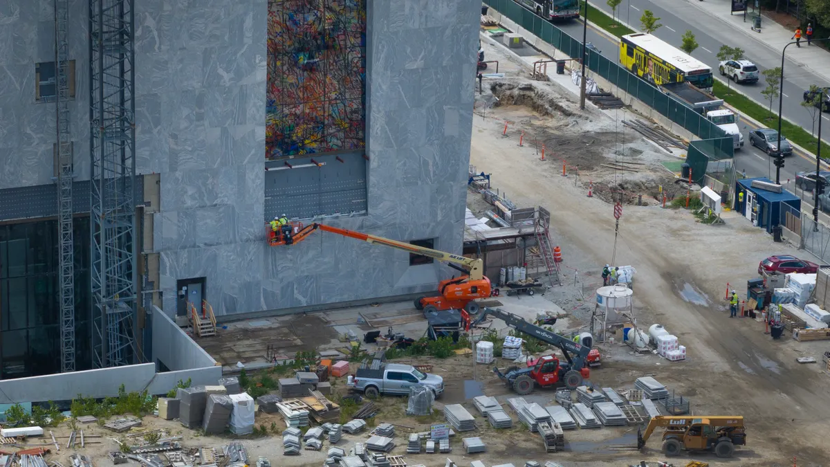 An aerial view shows construction underway at The Barack Obama Presidential Center