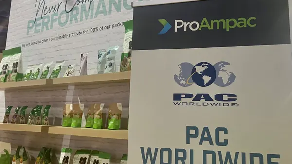 A ProAmpac/PAC Worldwide sign and packaging at Pack Expo Las Vegas 2025.