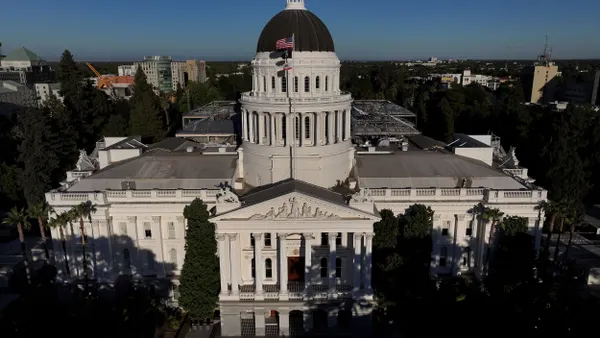 An arial view of the California capitol building.
