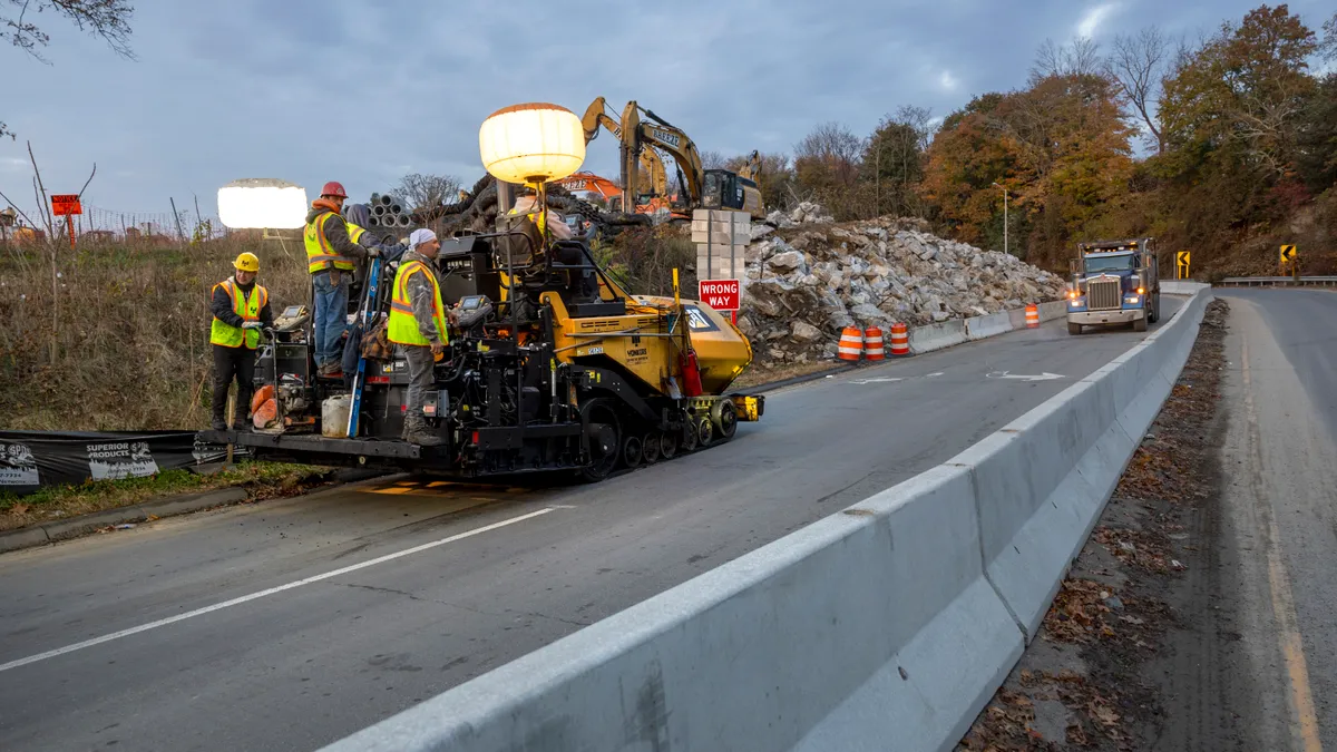 A Connecticut Department of Transportation crew goes to work on a southbound Interstate 95 bridge on November 05, 2023 in Westport, Connecticut